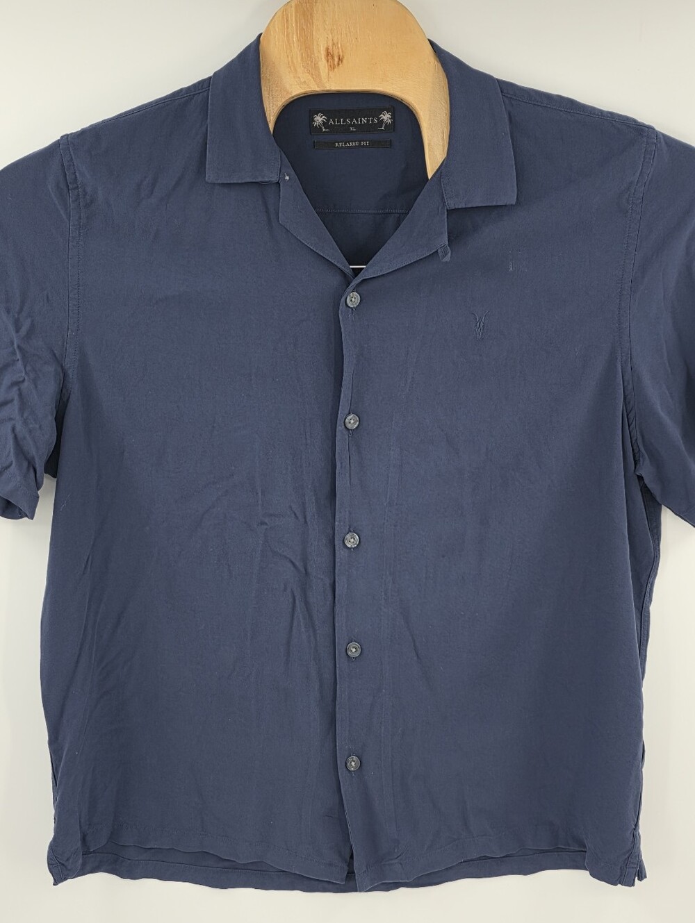 All Saints Shirt Mens XL Blue Relaxed Venice Short Sleeve Viscose Loop